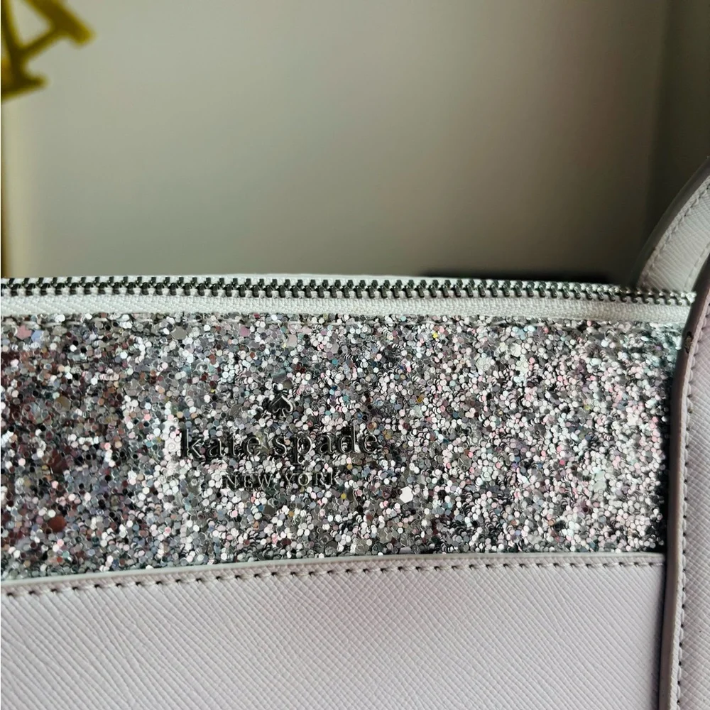 Kate Spade Silver Leather Shoulder Bag with Silver Glitter Trim
